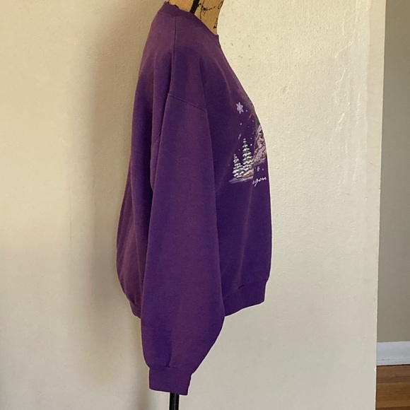 Vintage 90s Jerzees Oregon Winter Christmas Forest Purple Sweatshirt Adult L - Picture 8 of 11